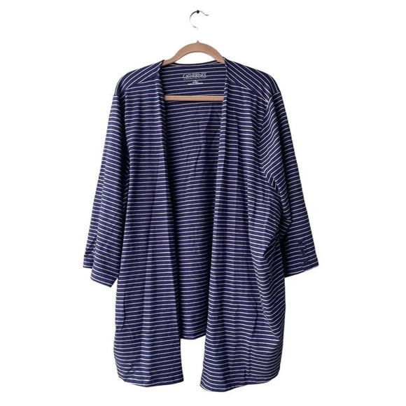 CATHERINES Suprema Collection Cardigan Women's Plus 3X Blue Stripe Open Front - Picture 1 of 3